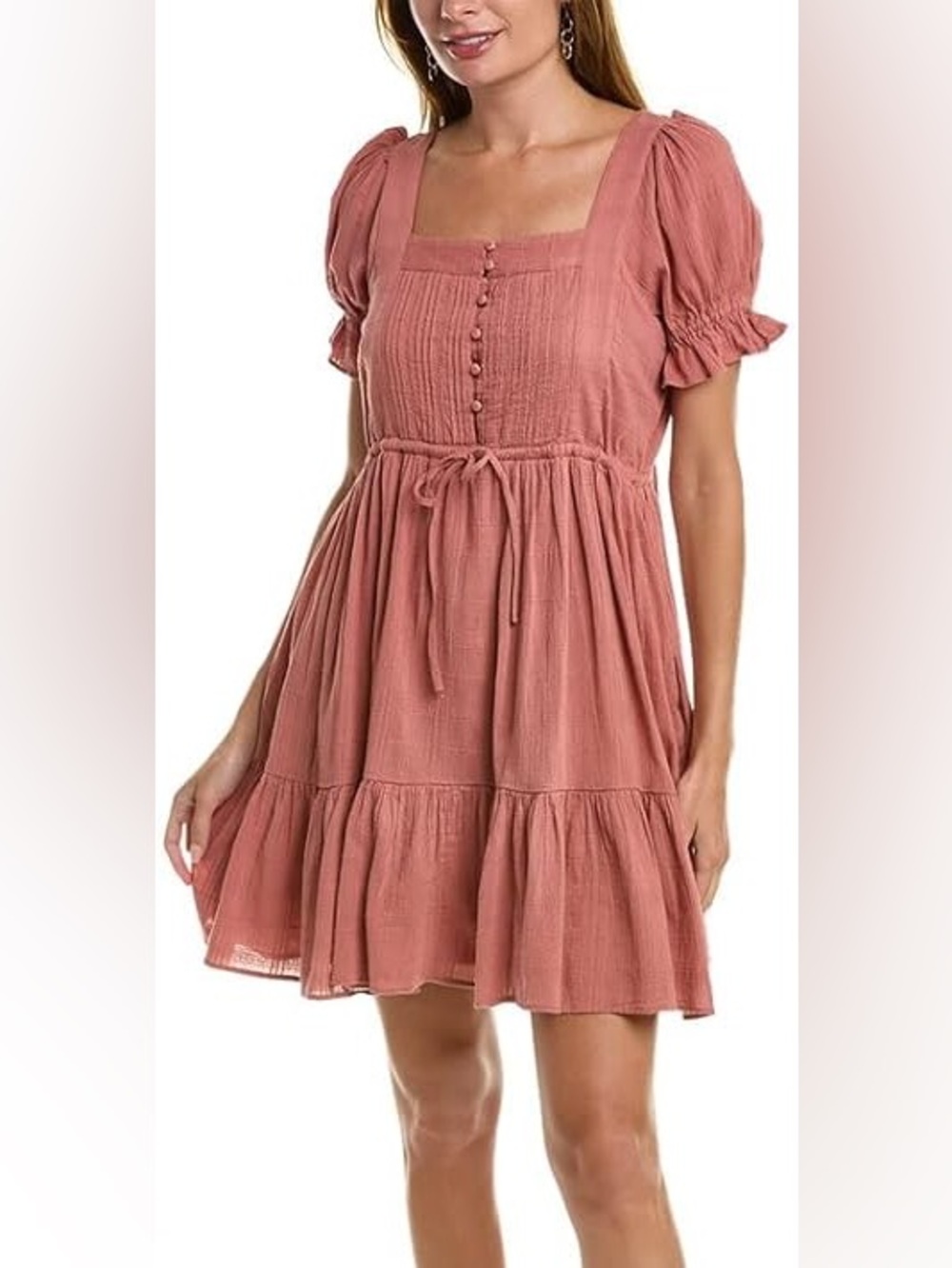 Madewell Dusty Rose Square-Neck Smocked Mini Dress